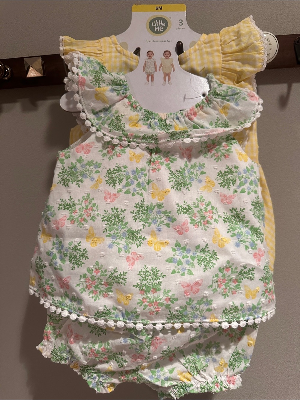 Little Me Yellow Gingham & Floral Two-Piece Romper Set